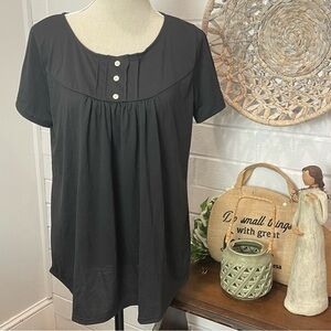 Casual Button Top Black Short Sleeve Women’s Top Size Medium